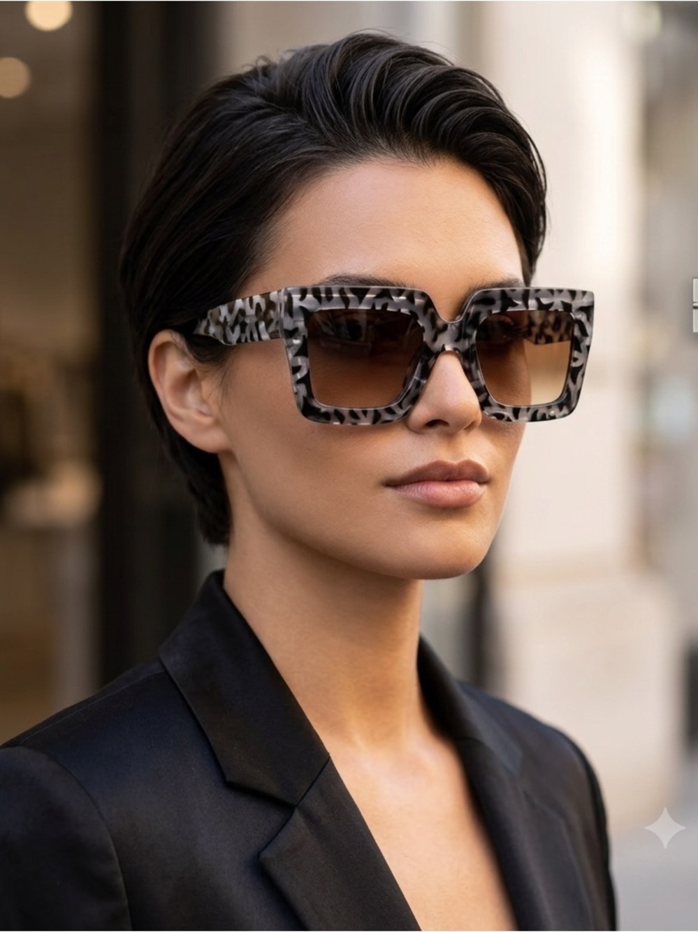 Oversized Square Sunglasses - Gray Patterned Frame, Brown Lenses